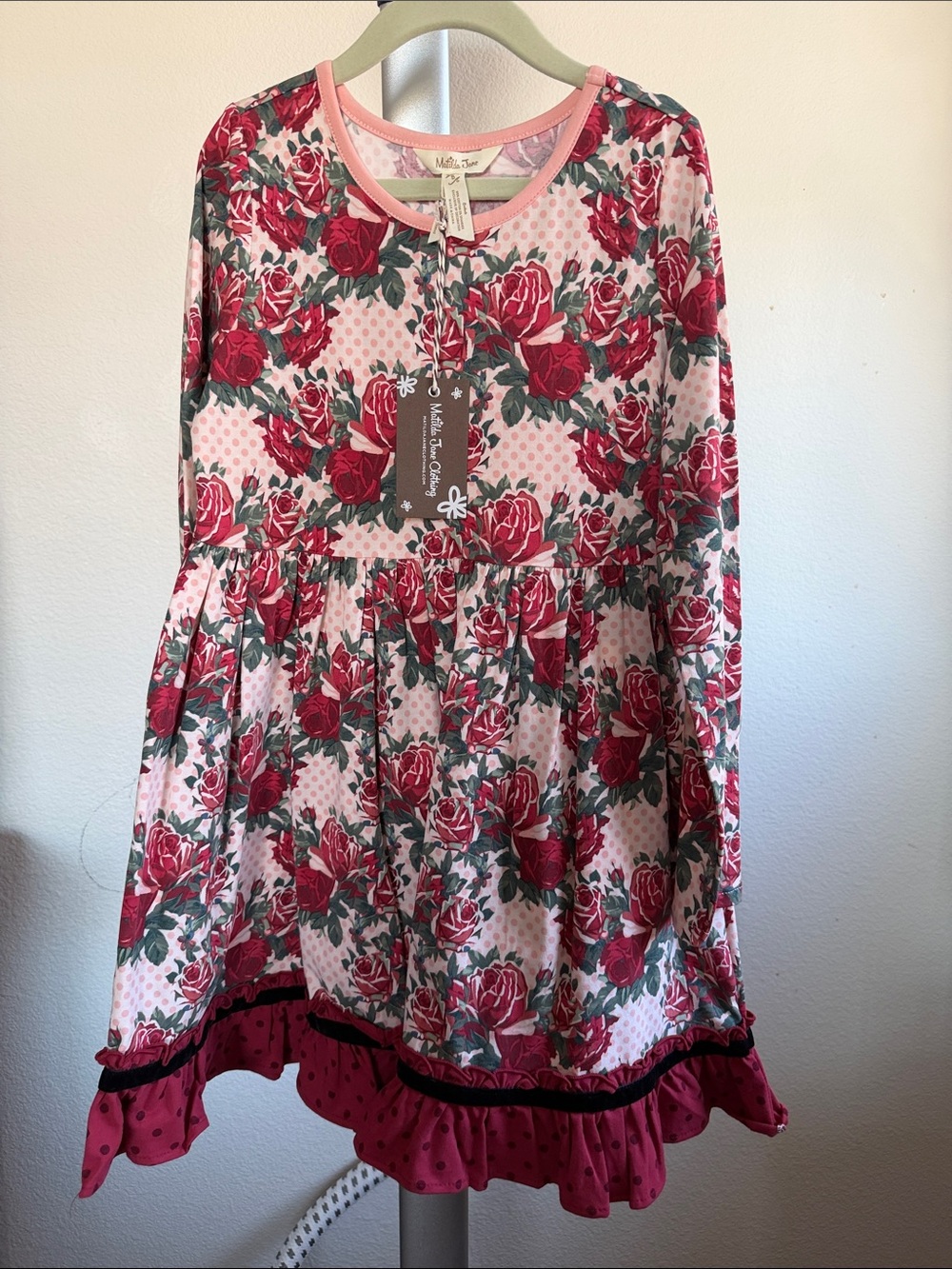 Matilda Jane Pink Top with Red Rose Bouquet Print